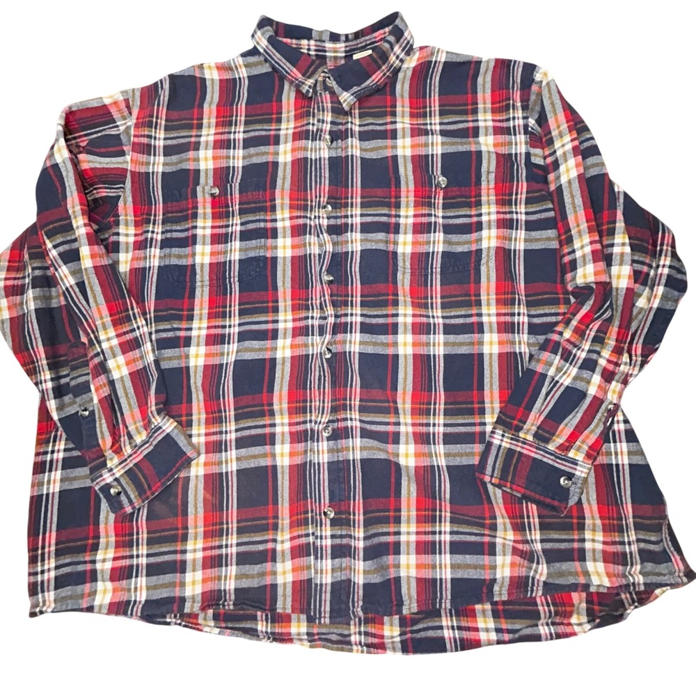 Red Head Brand Co Mens 4XL Flannel Shirt Blue Red Plaid Cotton Button Down